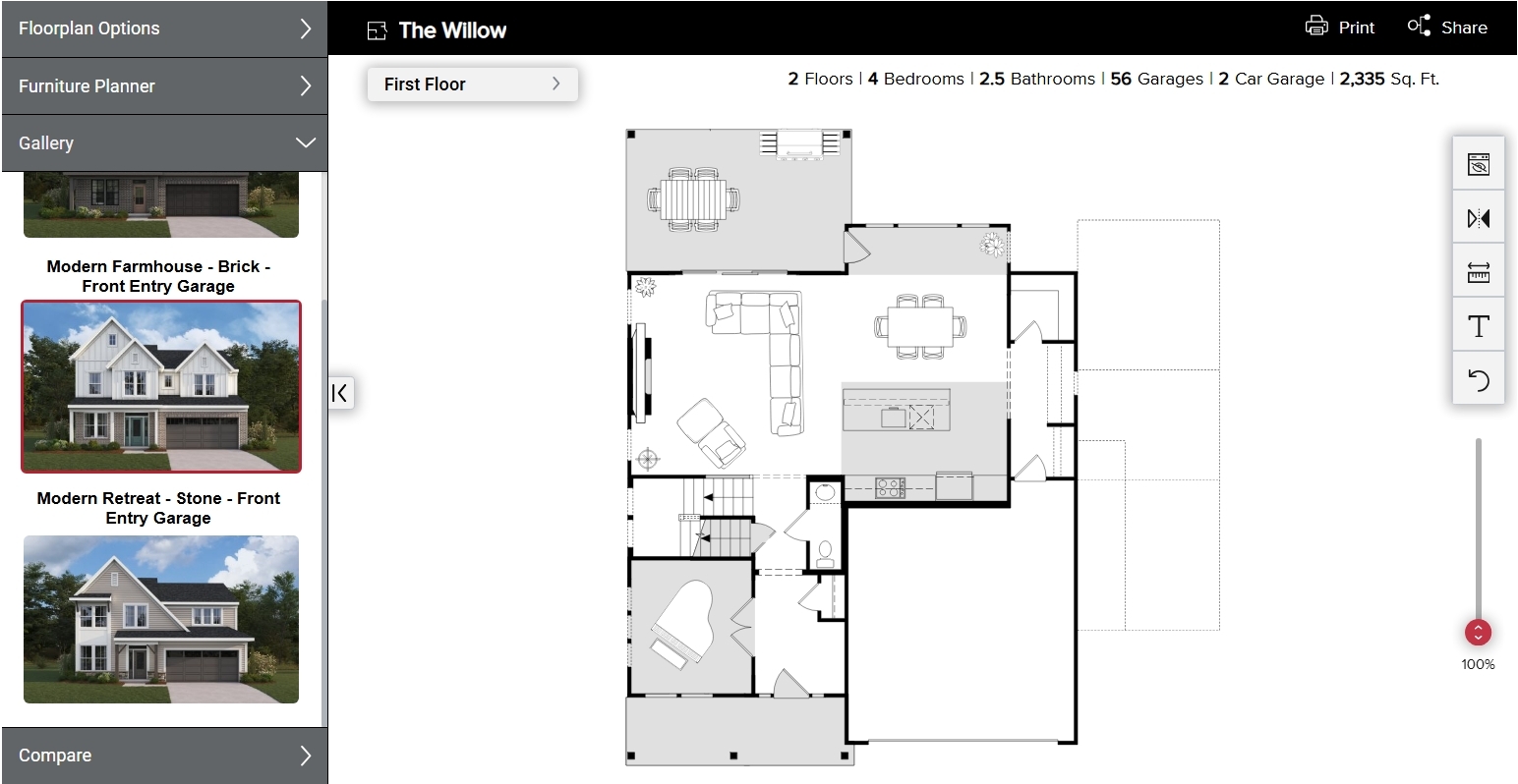Interactive new home floorplan-- view gallery of home floorplan options