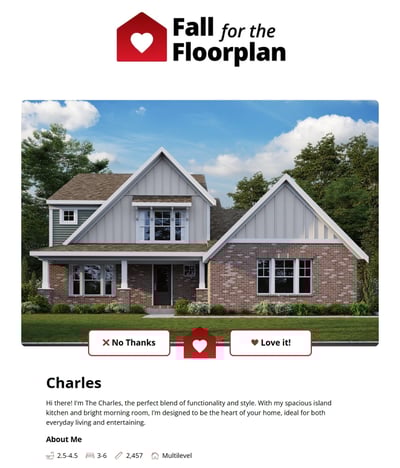 Fall for the floorplan by Fischer Homes. Image of matched home, the Charles floorplan. "The charles. 2.5-4.5 bath, 3-6 bed, multi-level home"