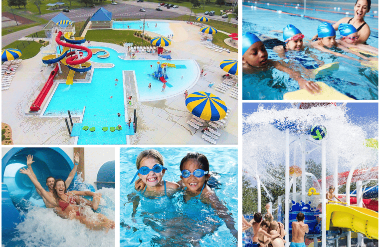 Seashore Waterpark with kids enjoying swim lessions, waterpark rides, and area view of the facility 