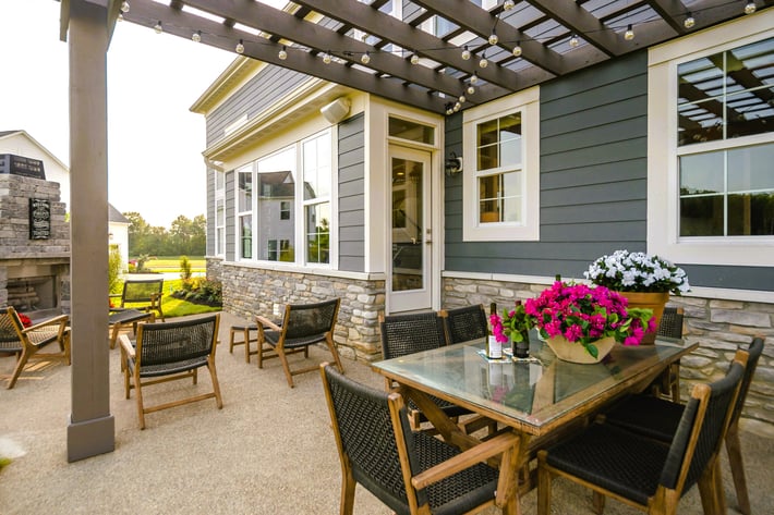 New Home Construction featuring a patio exterior by Fischer Homes
