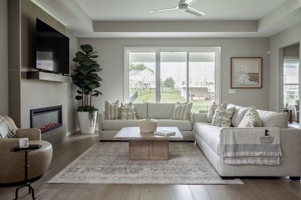 Living room inside the 2026 Cincinnati St. Jude Dream Home built by Fischer Homes in Miami Township.