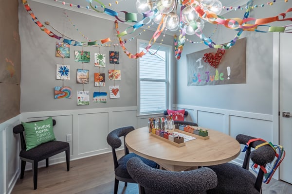 Art room inside the 2026 Cincinnati St. Jude Dream Home featuring creative activities, patient artwork, and a space inspired by the St. Jude art therapy program.